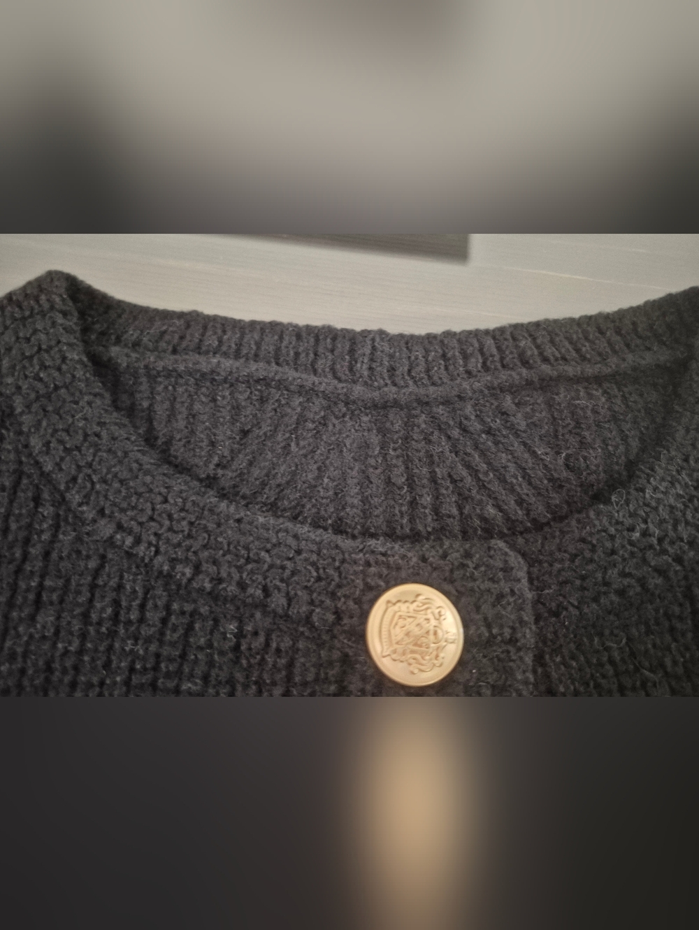 Classic Black Ribbed Crewneck Sweater (Cardigan) w/ Gold Buttons. NWT! - Picture 5 of 6
